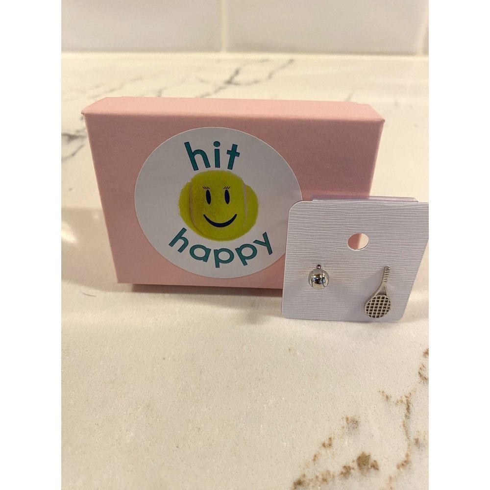 Hit Happy Silver Tennis Lovers Earrings--Tennis Ball/Tennis Racket